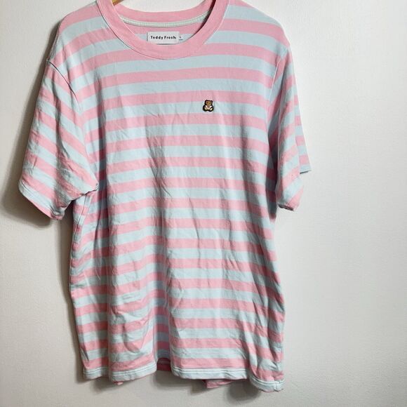 Teddy Fresh Striped Pink and Green Cotton Tee Shirt Size Men’s Large - Picture 1 of 7